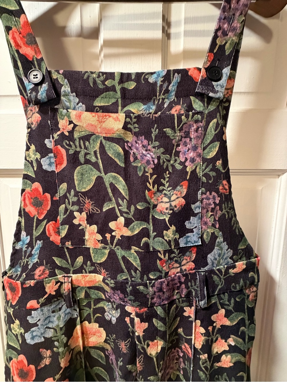 Floral Wide-Leg Overalls Jumpsuit - Black with Multicolor Floral Print - Picture 2 of 5